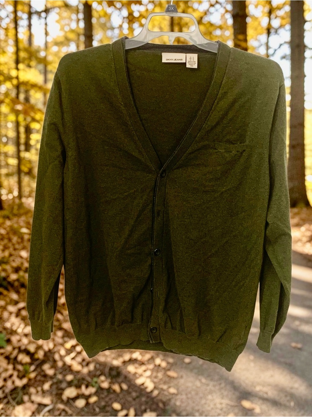 DKNY Men's Dark Olive V-Neck Button Cardigan